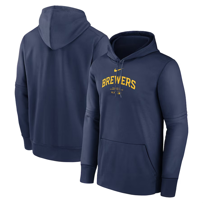 Men's Milwaukee Brewers Navy Collection Practice Performance Pullover Hoodie